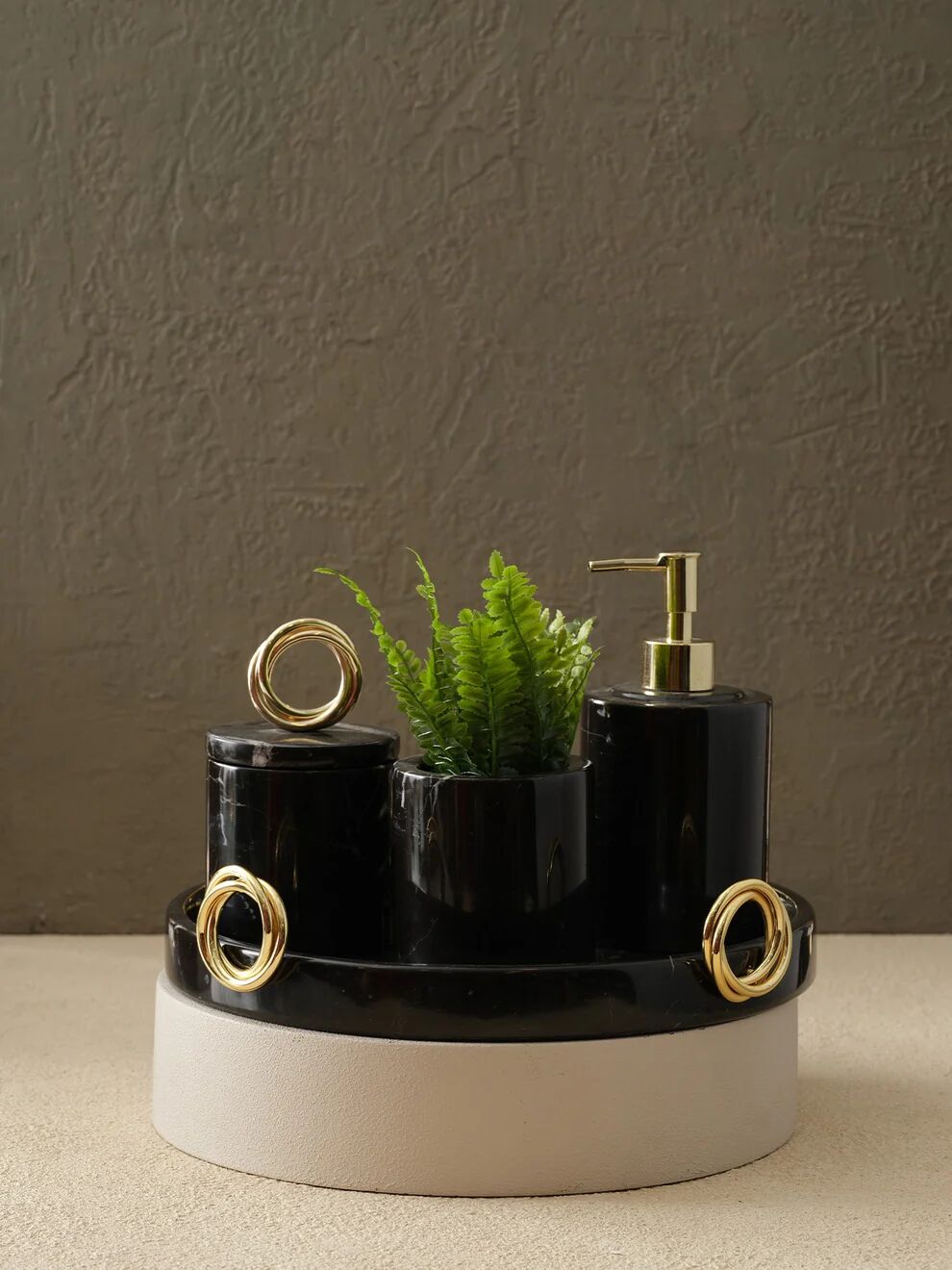 Halkalı Banyo Seti Siyah / Gold - 30cm