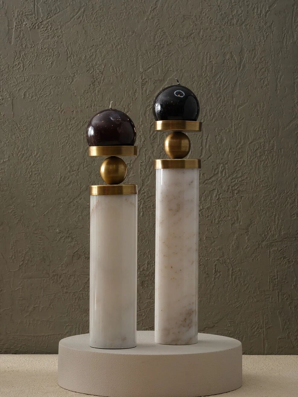 Mermer Silindir Şamdan Beyaz / Gold - 22x8cm