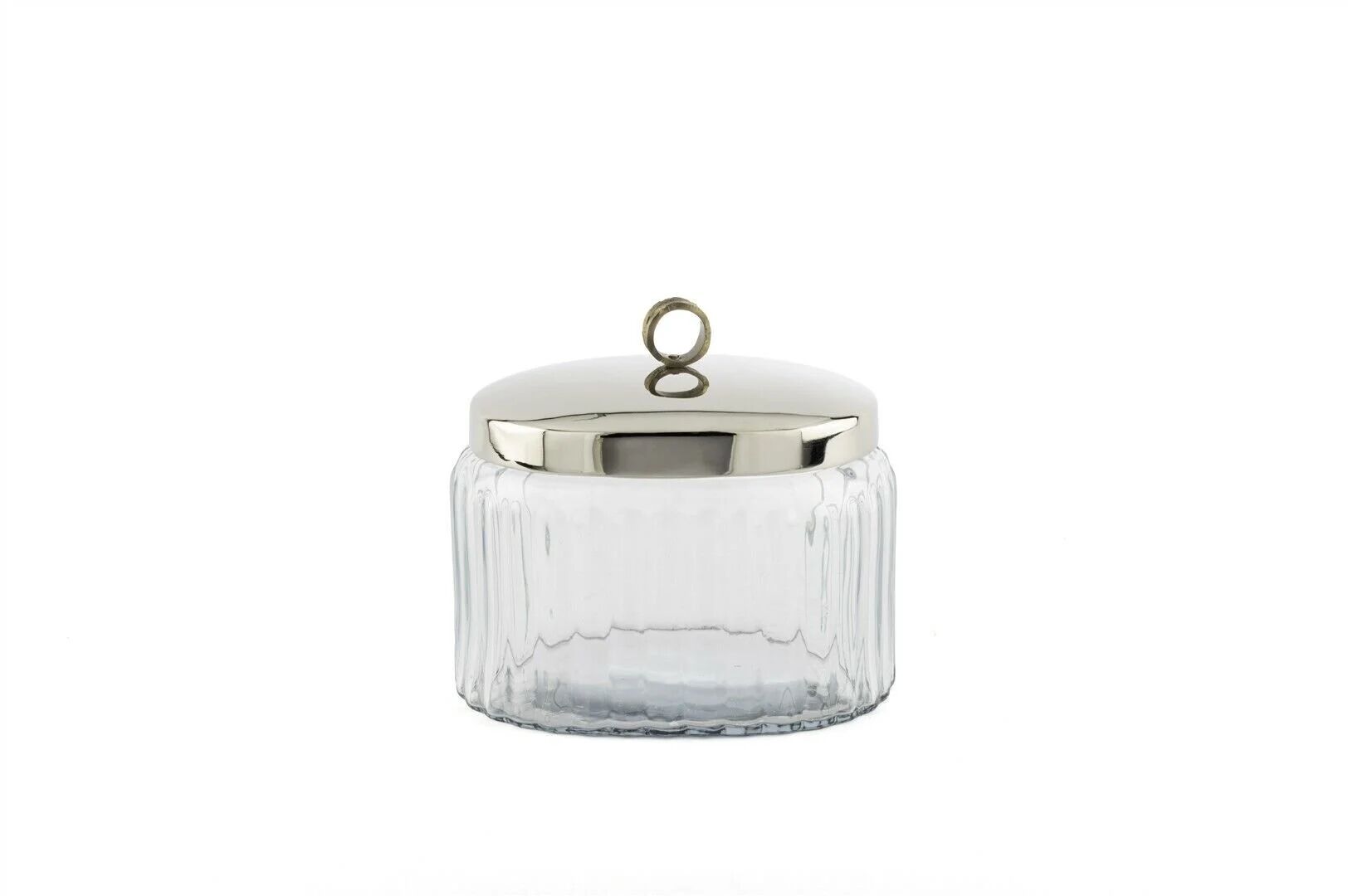 Gümüş Metal Kapaklı Oval Cam Kavanoz Gümüş - 16x12x15cm