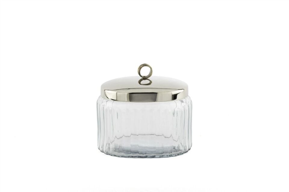 Gümüş Metal Kapaklı Oval Cam Kavanoz Gümüş - 16x12x15cm