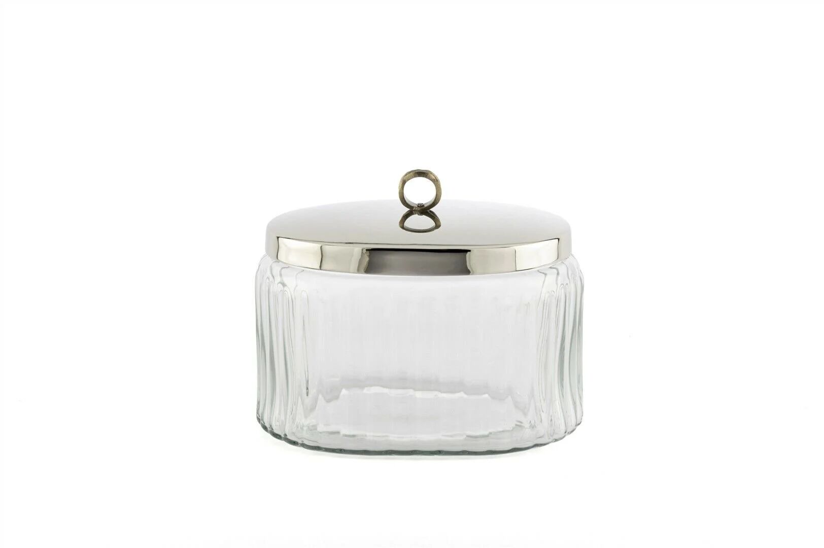 Gümüş Metal Kapaklı Oval Cam Kavanoz Gümüş - 19x13x16cm