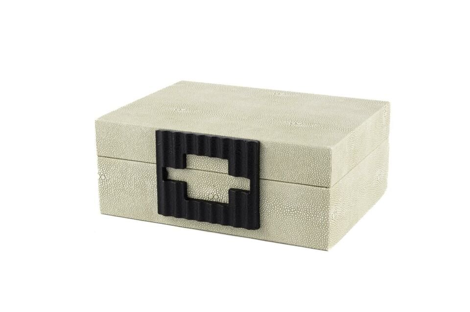 Sandy Ahşap Deri Kaplı Kutu Krem - 20x15x8cm
