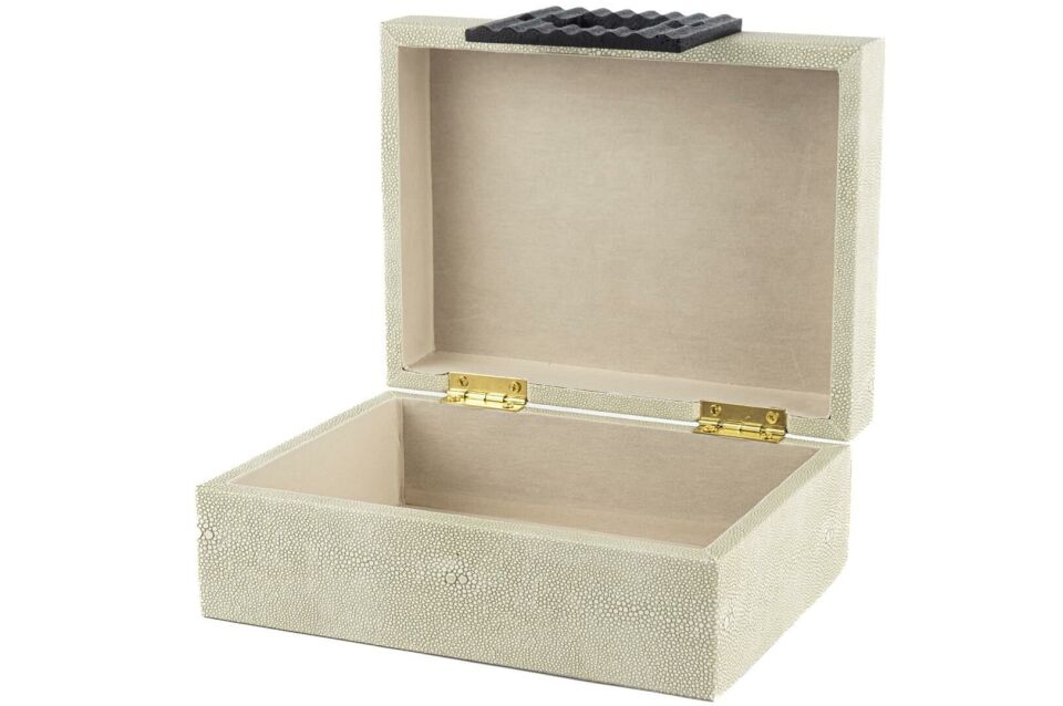 Sandy Ahşap Deri Kaplı Kutu Krem - 25x20x10cm