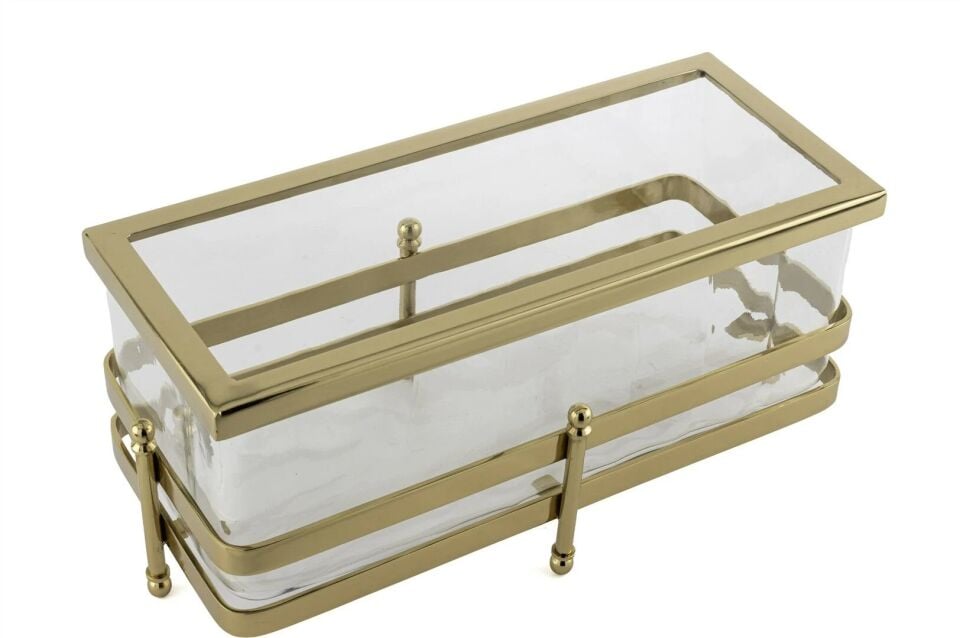 Gold Metal Standlı Dik Cam Sunumluk 34x16x16cm