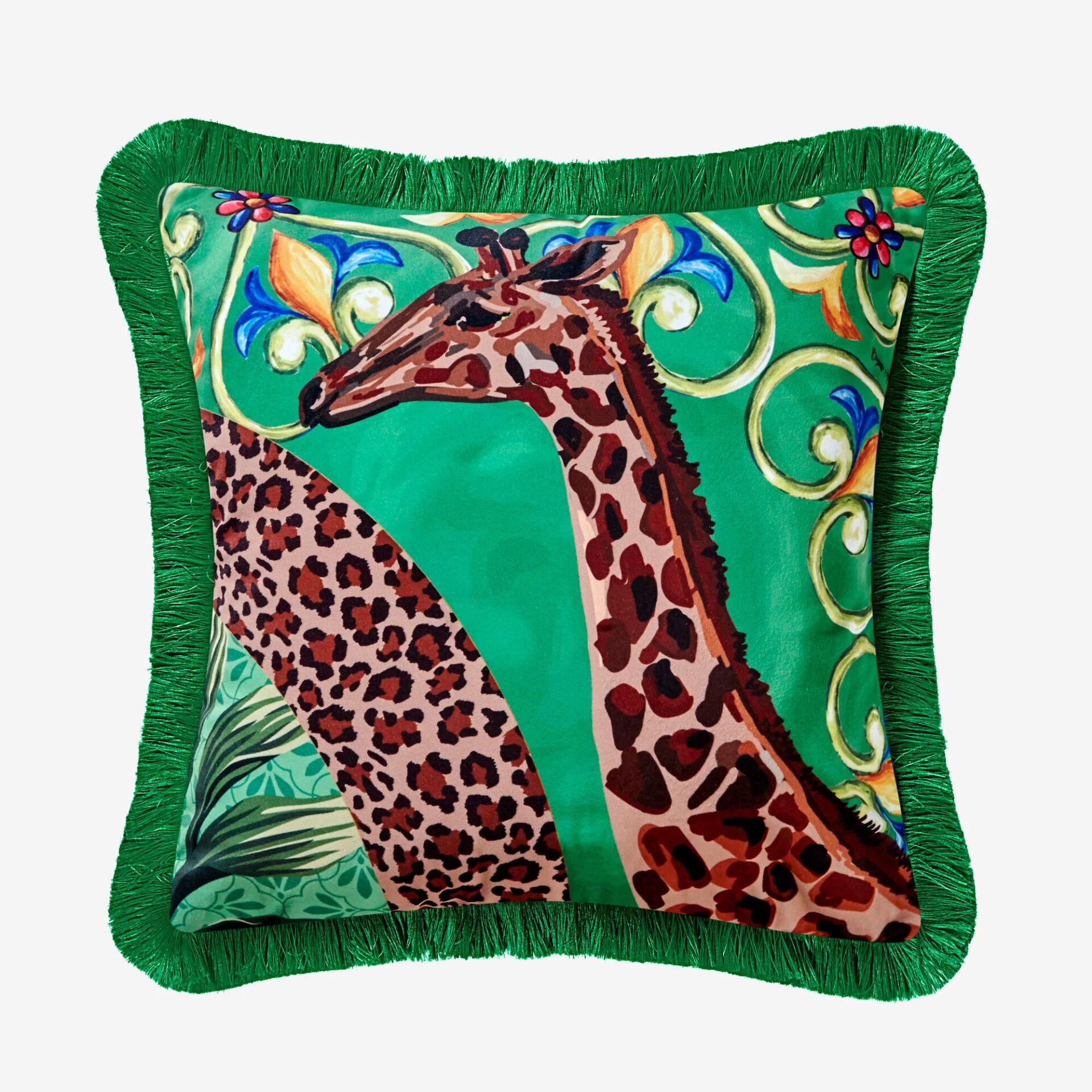 IL GIARDINO KADİFE YASTIK Zürafa Desenli - 43x43cm