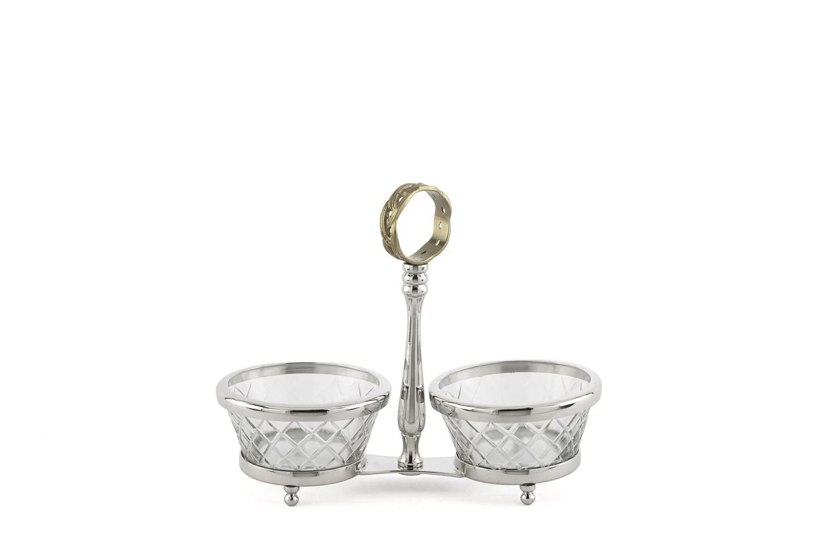 Gümüş Metalli 2 Bölmeli Cam Çerezlik 22x10x18cm