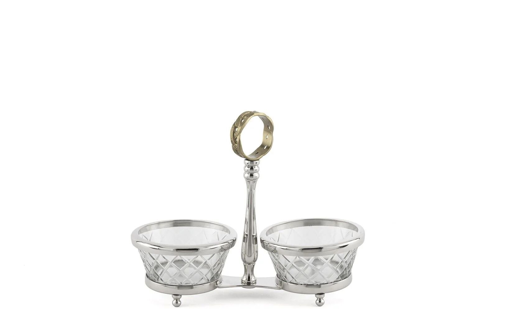 Gümüş Metalli 2 Bölmeli Cam Çerezlik 22x10x18cm