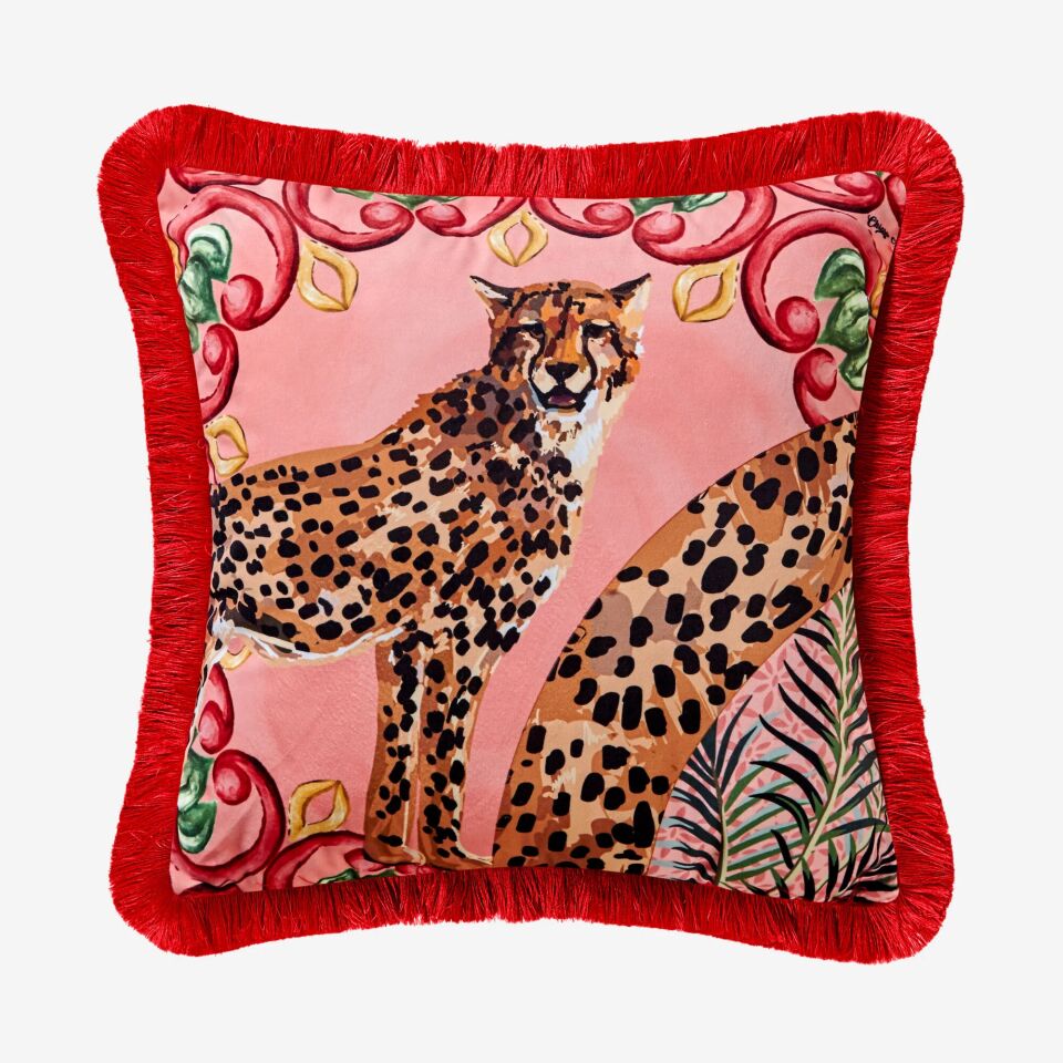 IL GIARDINO KADİFE YASTIK Leopar Desenli - 43x43cm