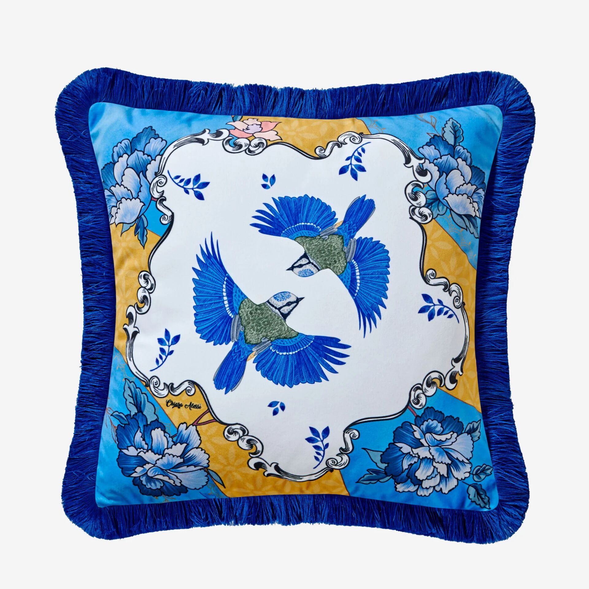 ALLURE KADİFE YASTIK Kuş Desenli - 43x43cm