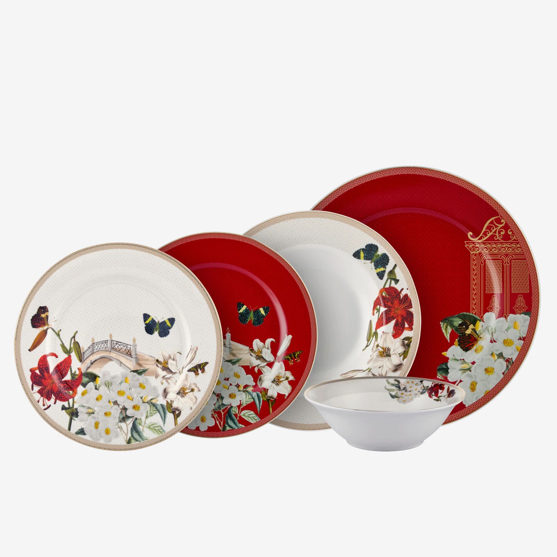 BUTTERFLY WALLEY KIRMIZI / BEYAZ 24 PARÇA PORSELEN YEMEK TAKIMI
