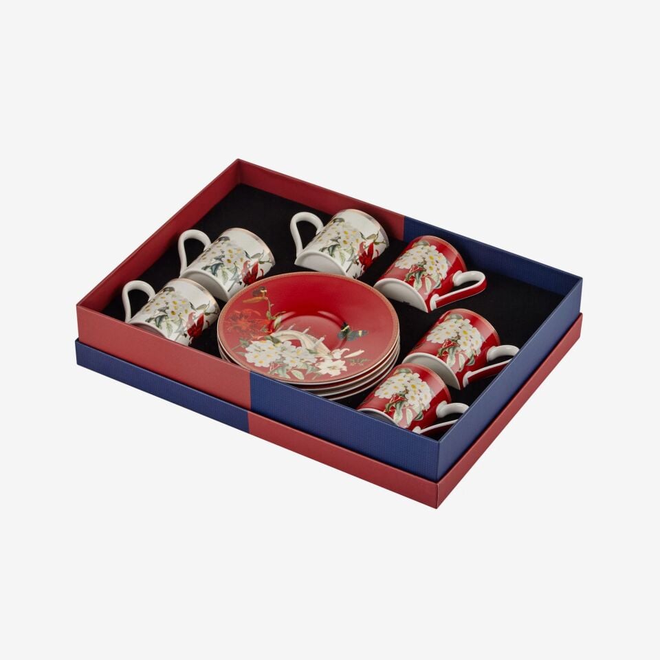 BUTTERFLY WALLEY KIRMIZI / BEYAZ 6'LI TÜRK KAHVESİ FİNCAN SETİ