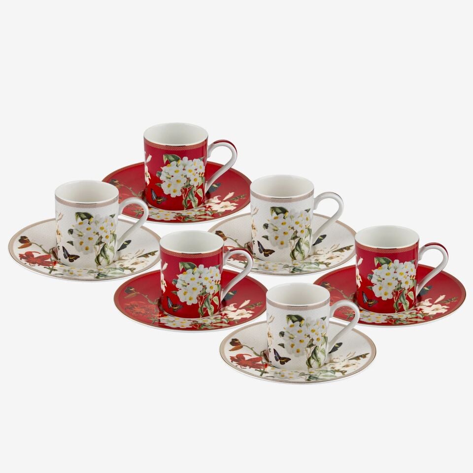 BUTTERFLY WALLEY KIRMIZI / BEYAZ 6'LI TÜRK KAHVESİ FİNCAN SETİ