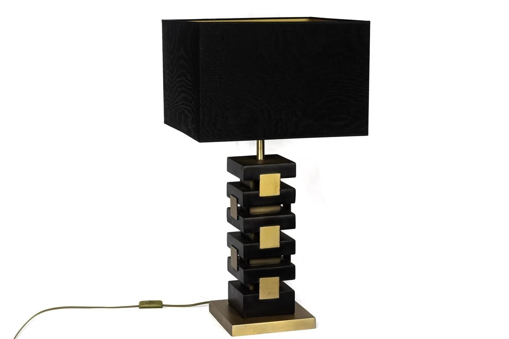 Siyah Şapkalı Gold Siyah Kare Abajur 38x70cm