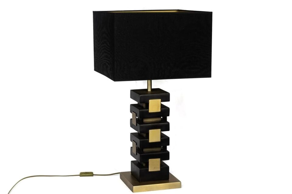 Siyah Şapkalı Gold Siyah Kare Abajur 38x70cm