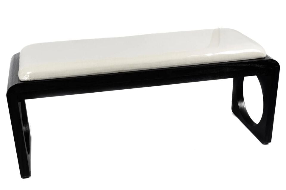 Beyaz Siyah Ahşap Ayaklı Bench