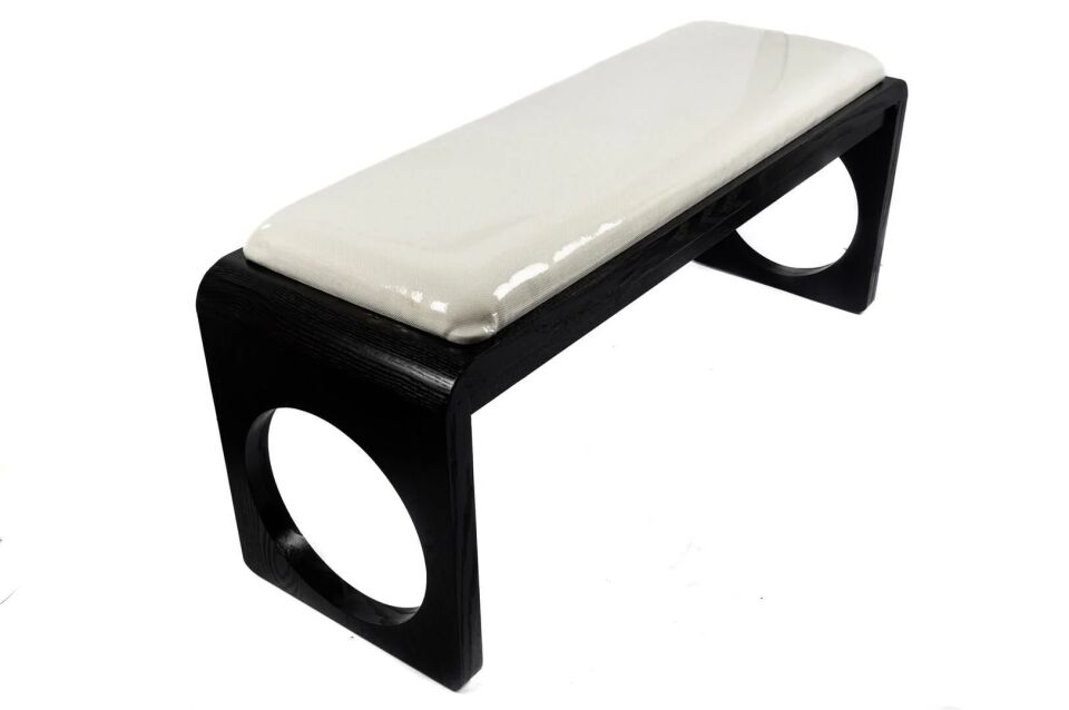 Beyaz Siyah Ahşap Ayaklı Bench