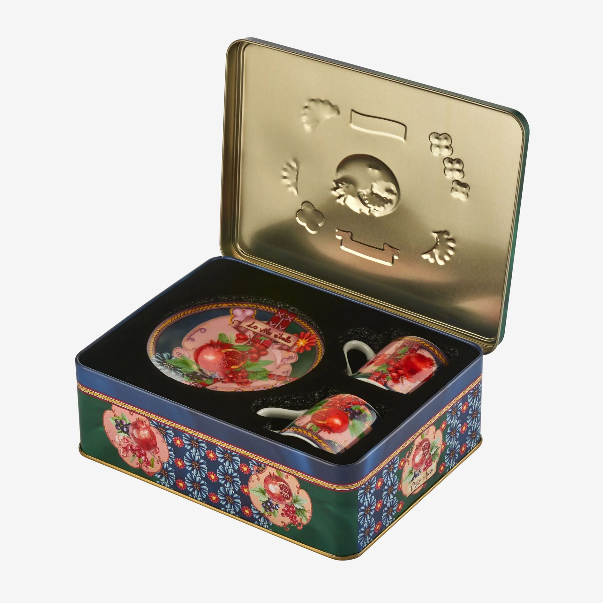 Capri Metal Kutulu Porselen Kahve Fincan Seti 120 Ml Mavi-Yeşil - 120ml