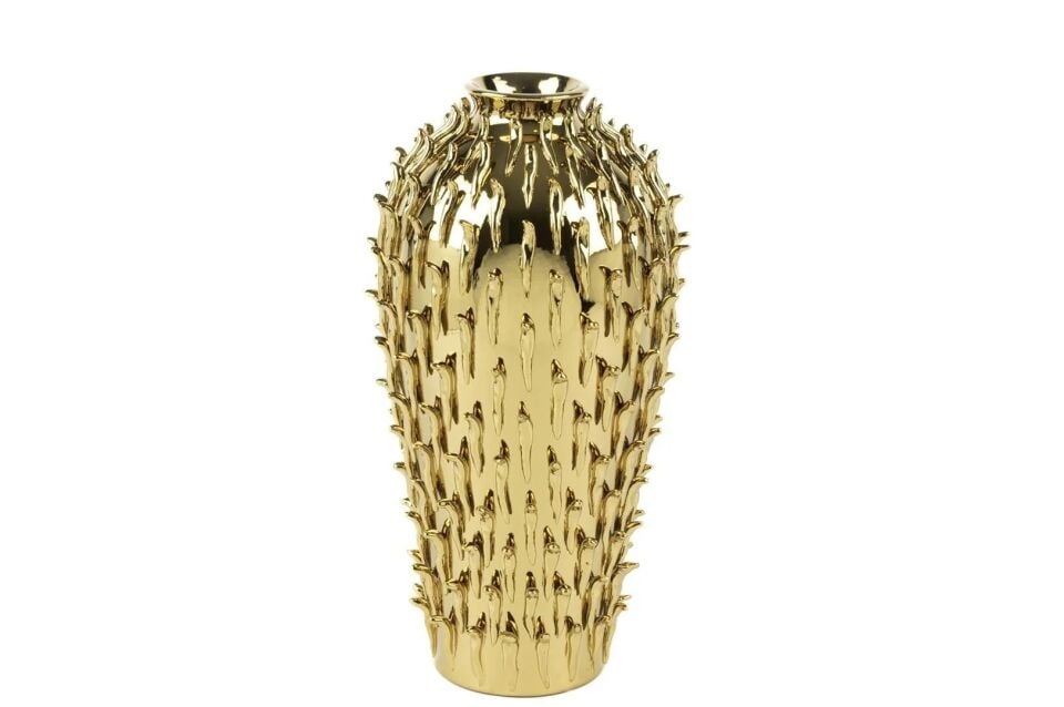 Gold Tırtıklı Vazo Gold - 18x18x35cm