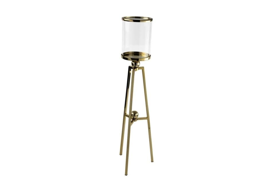 Gold 3 Ayaklı Metal Cam Mumluk Gold - 23x89cm