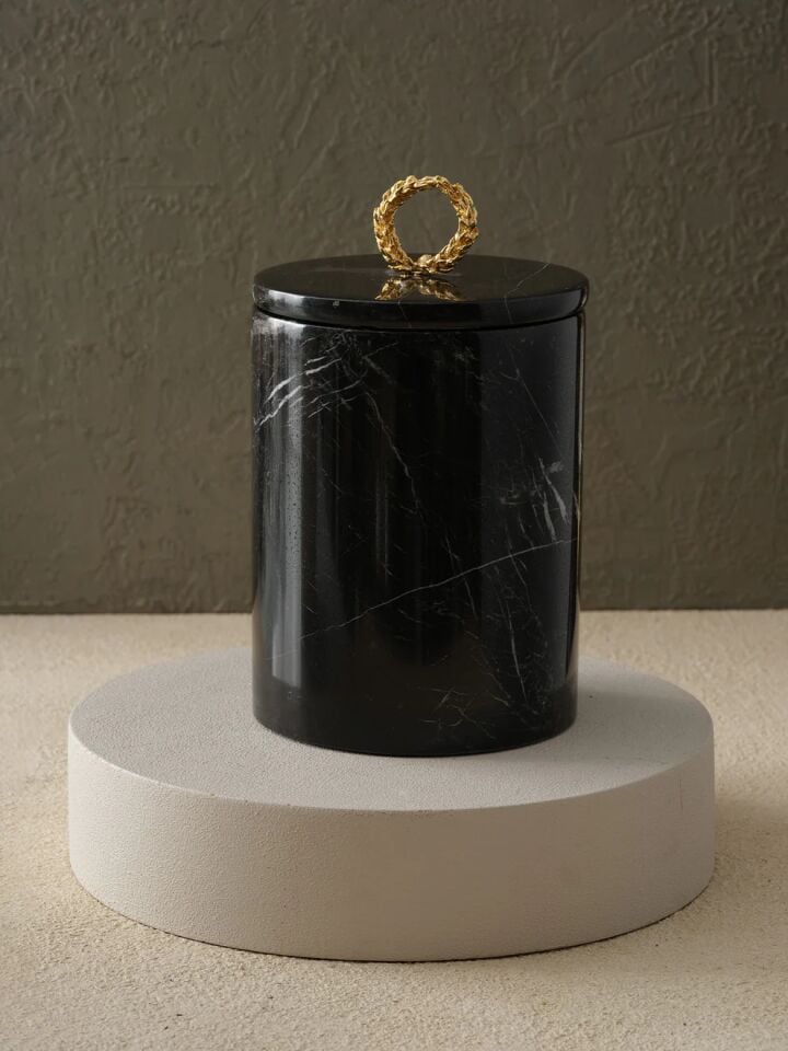 Çöp Kovası Siyah / Gold - 25x15cm