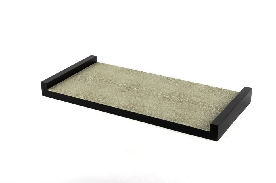 Sandy Ahşap Deri Kaplı Tepsi Krem - 38x18cm