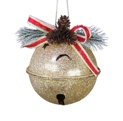 Yılbaşı Süsü Simli Çıngırak Top Şampanya 8 cm