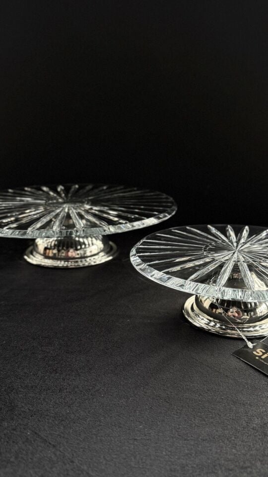 SILVER GLASS CAKE STAND Gümüş - 30cm