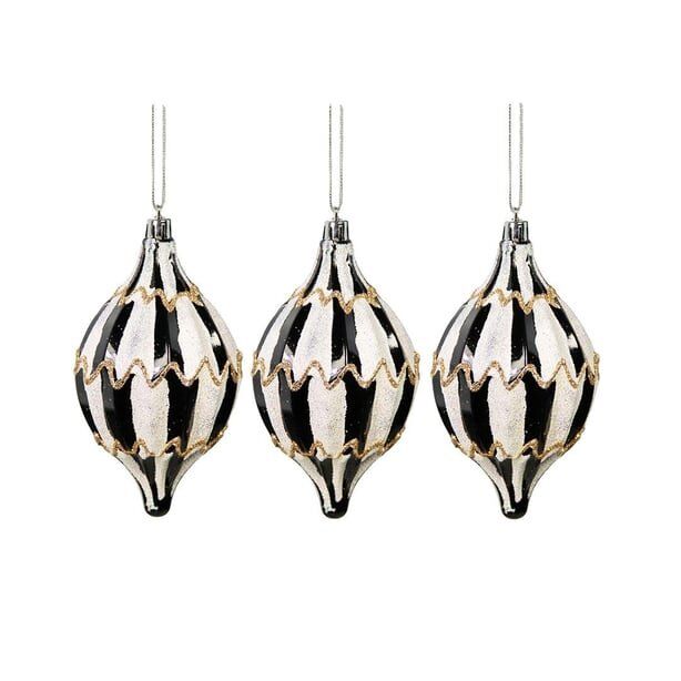 Yılbaşı Süsü 3'lü Konik Siyah Beyaz Top 12 cm