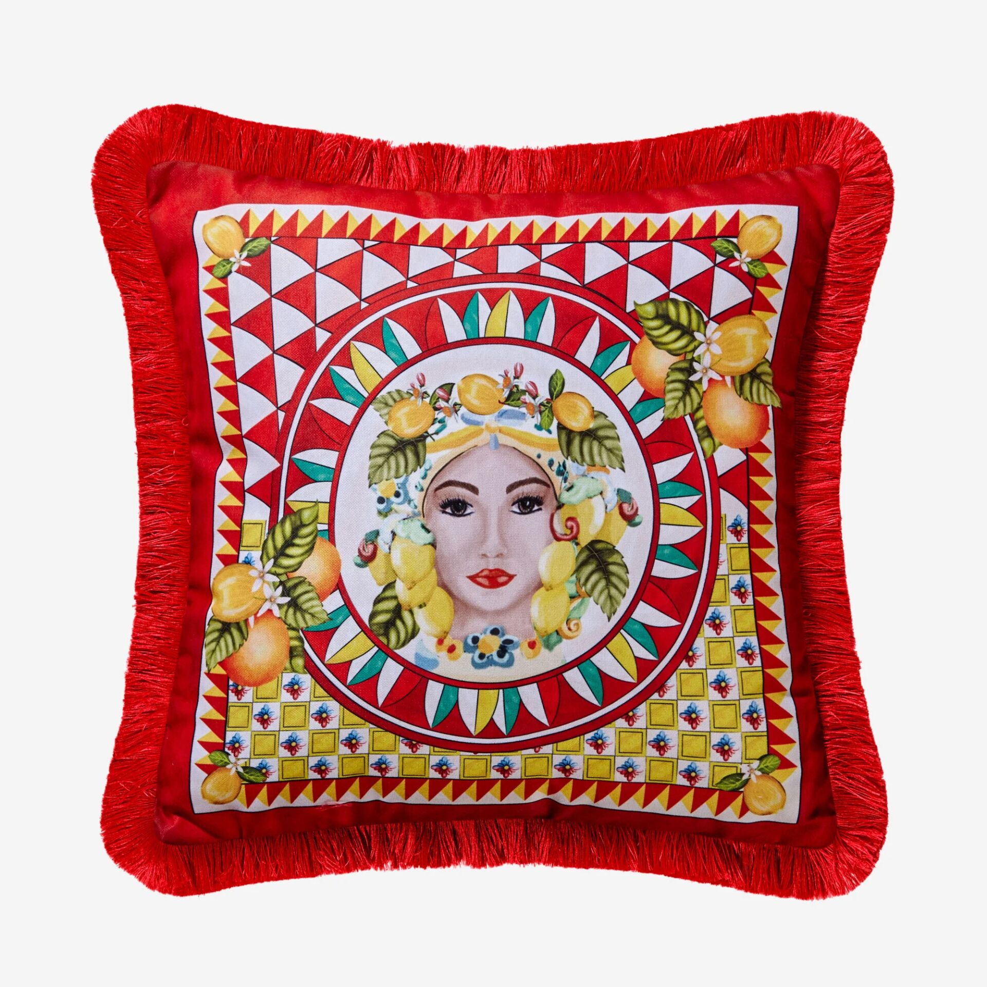 PORTOFINO YÜZ DESENLİ YASTIK Kırmızı - 45x45cm