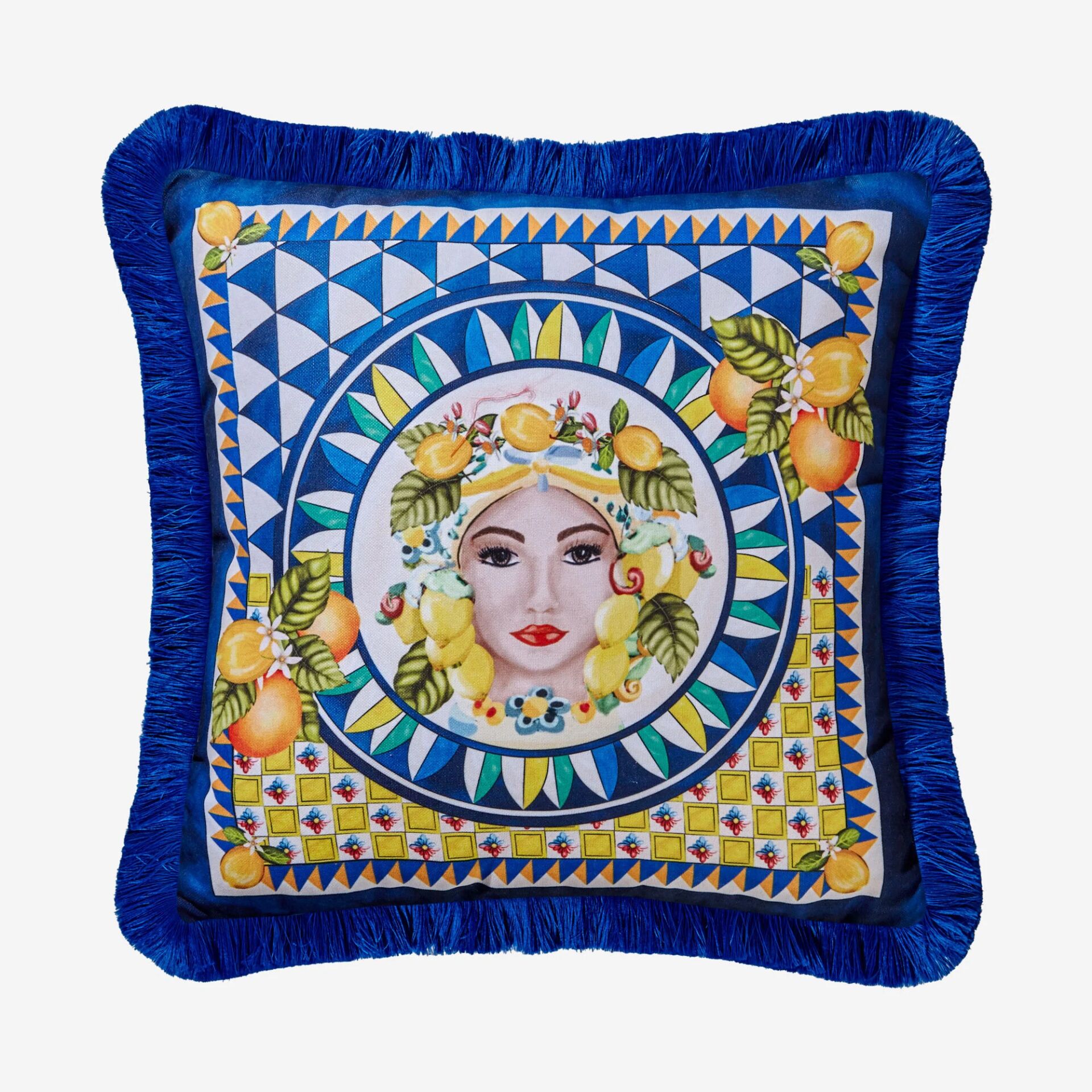 PORTOFINO YÜZ DESENLİ YASTIK Mavi - 45x45cm