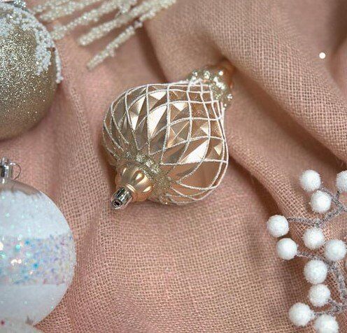 Yılbaşı Süsü Simli Baklava Desenli 2'li Top Altın 13 cm