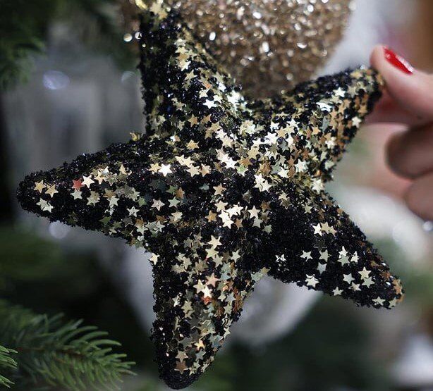 Yılbaşı Süsü Pullu Yıldız Siyah Altın 15 cm