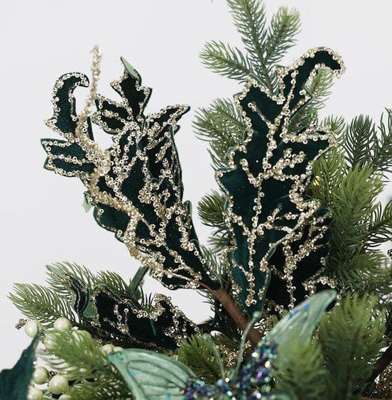 Yapay Taşlı Kadife Yaprak Dal Yeşil 70 cm