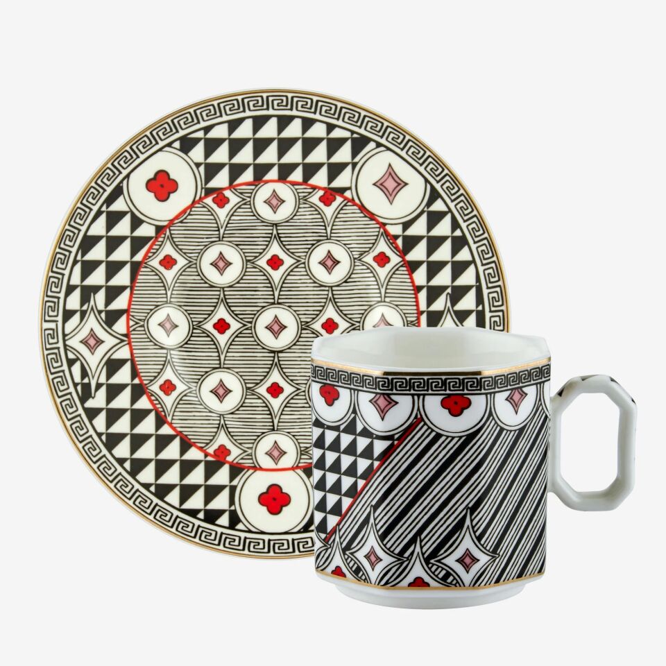 Ravello Porselen Kahve Fincan Seti Siyah/Kırmızı - 90ml