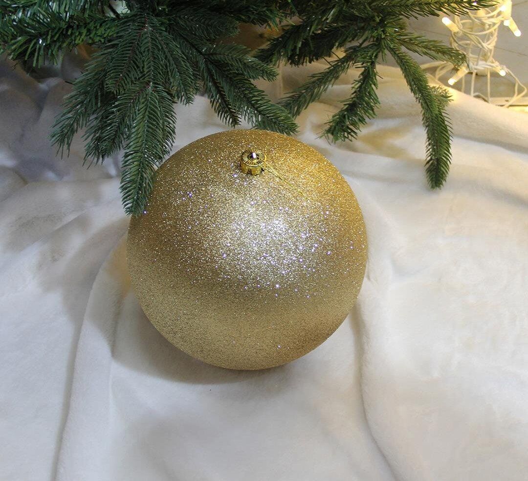 Yılbaşı Süsü Simli Mat Top 25 cm Şampanya