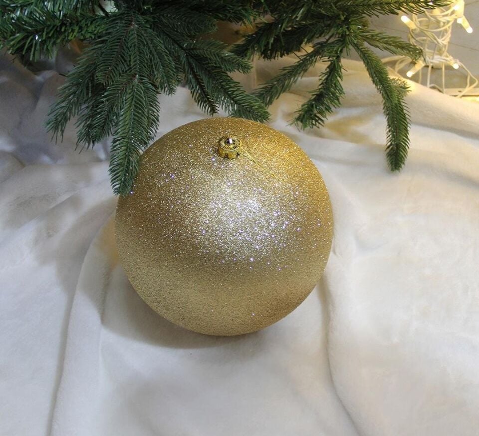 Yılbaşı Süsü Simli Mat Top 25 cm Şampanya