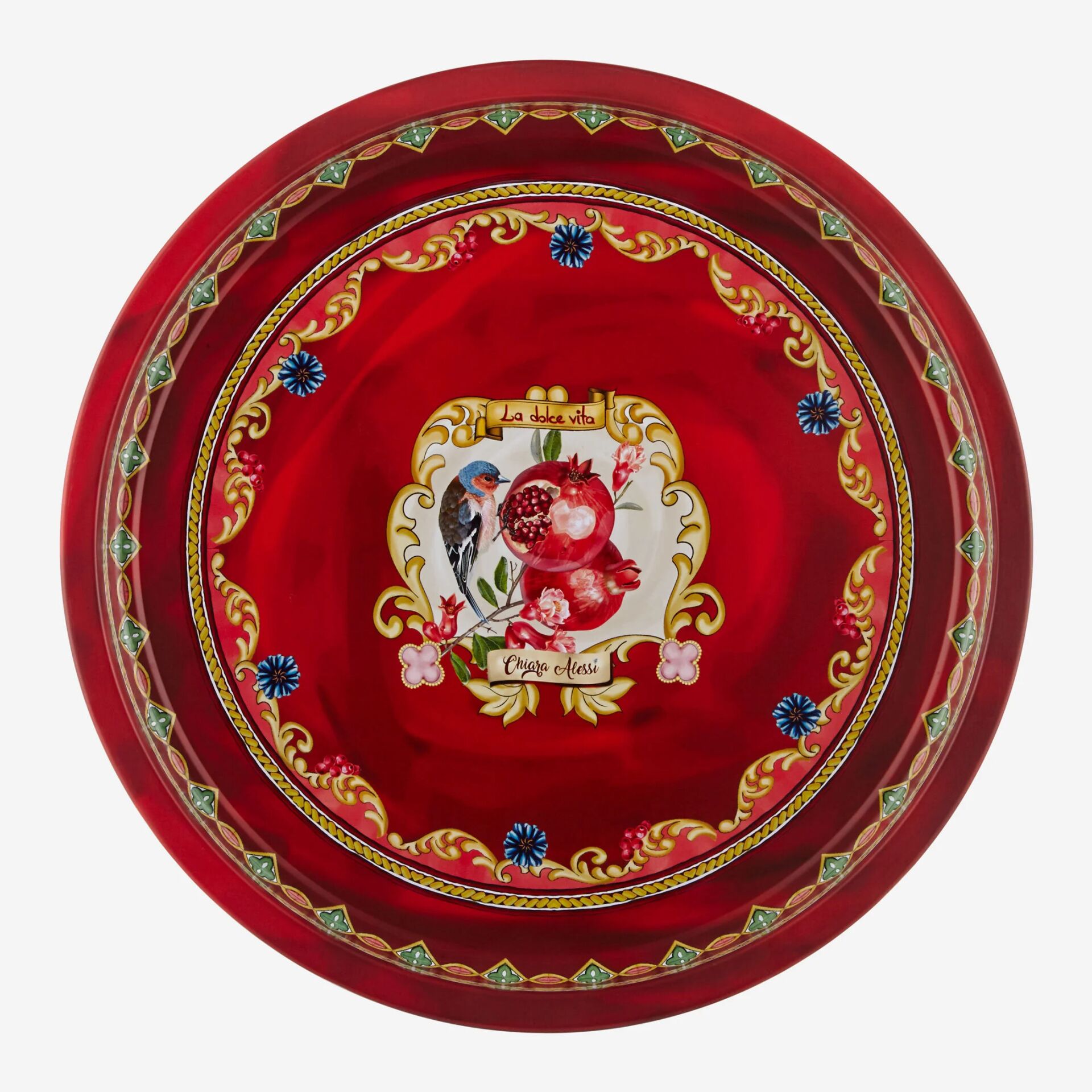 Metal Yuvarlak Servis Tepsisi 34 cm Kırmızı