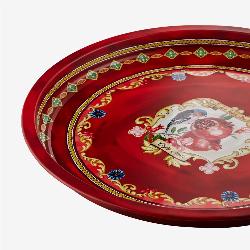 Metal Yuvarlak Servis Tepsisi 34 cm Kırmızı