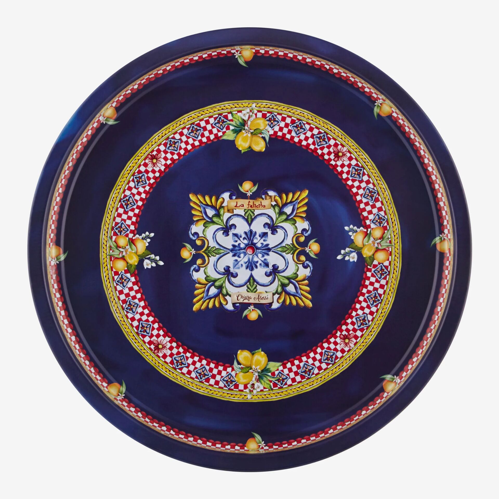 Metal Yuvarlak Servis Tepsisi 34 cm Mavi