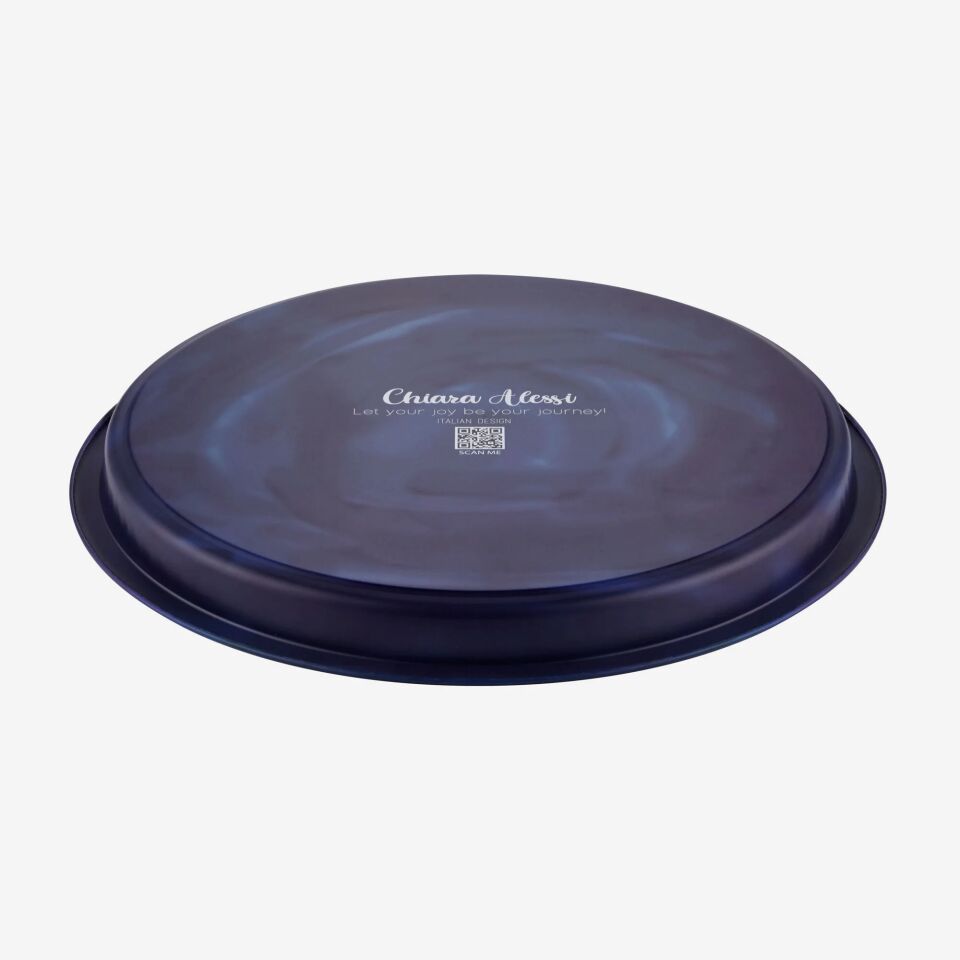 Metal Yuvarlak Servis Tepsisi 34 cm Mavi