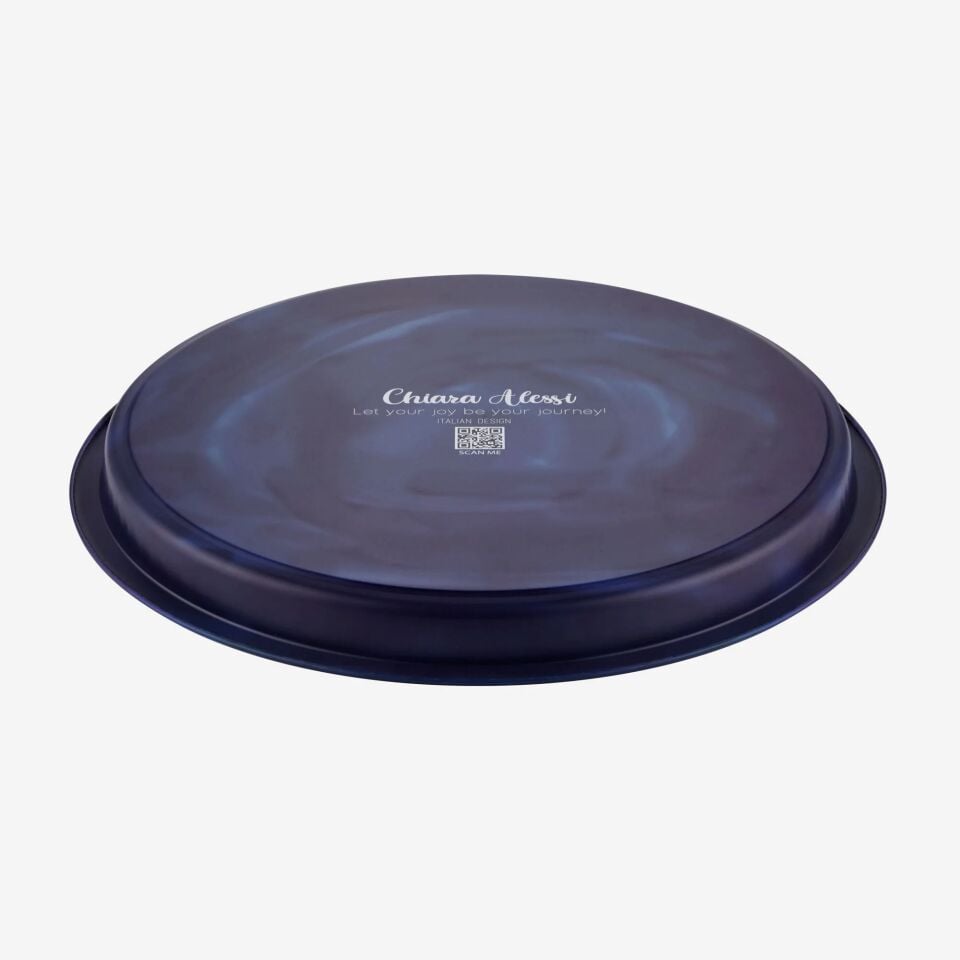 Metal Yuvarlak Servis Tepsisi 34 cm Mavi