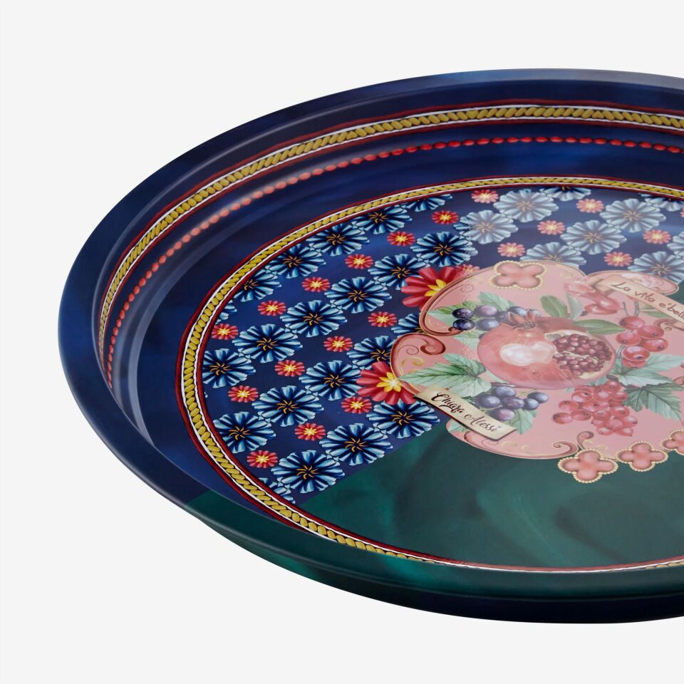 Metal Yuvarlak Servis Tepsisi 34 cm Mavi-Yeşil