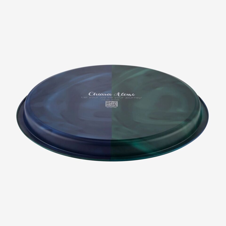 Metal Yuvarlak Servis Tepsisi 34 cm Mavi-Yeşil