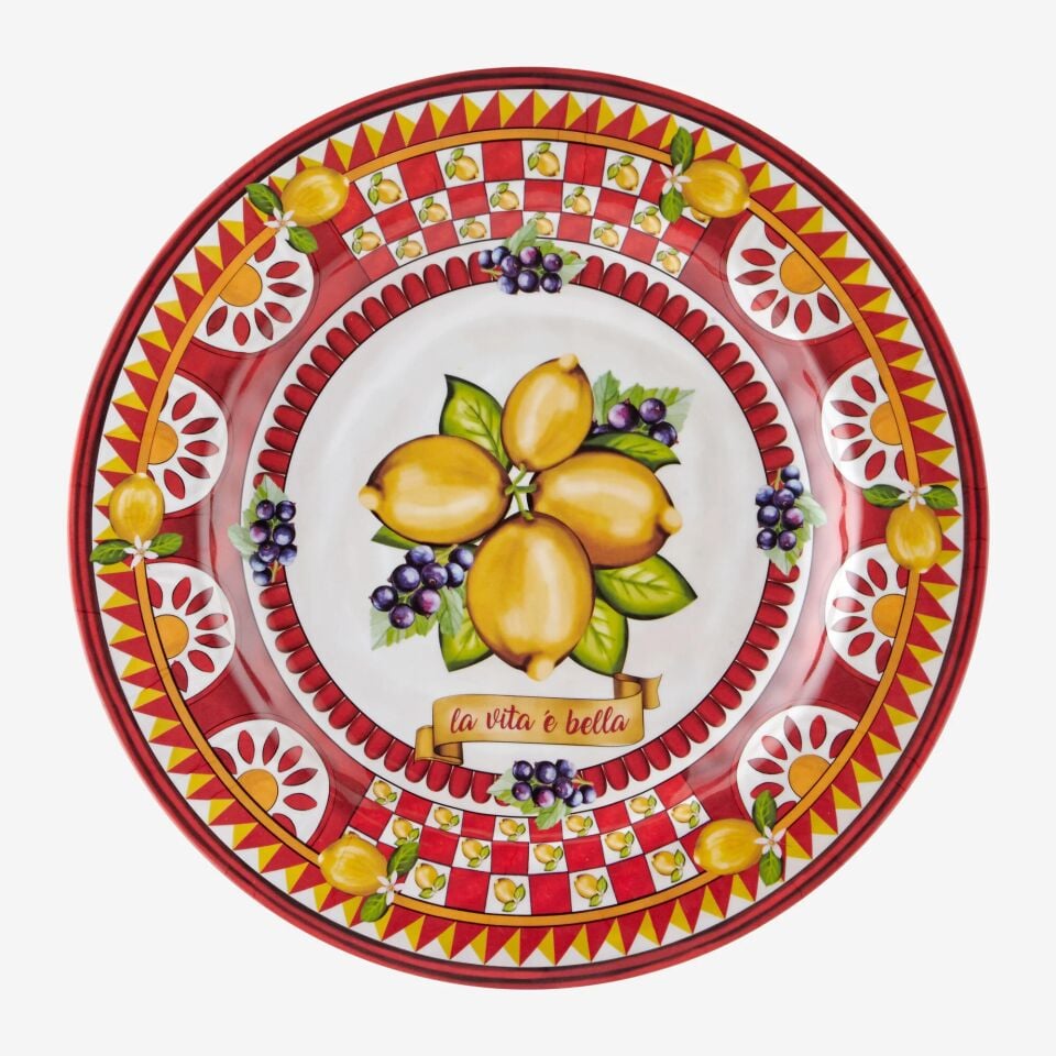 ÖN SİPARİŞ - Capri Limon Buketi Yemek Tabağı Kırmızı - 28cm