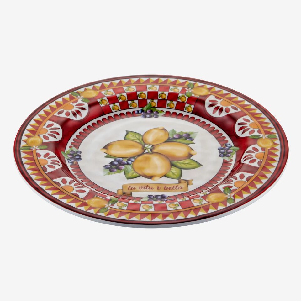 Capri Limon Buketi Yemek Tabağı Kırmızı - 28cm