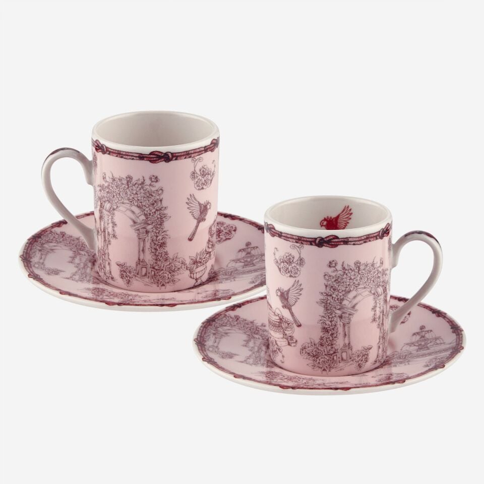 Fontana Yuvarlak Kutulu 2'li Türk Kahvesi Fincanı Seti Kırmızı