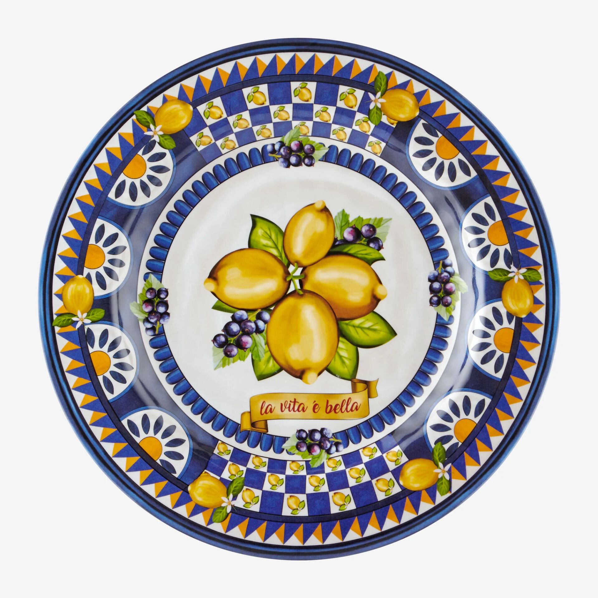 ÖN SİPARİŞ - Capri Limon Buketi Yemek Tabağı Mavi - 28cm