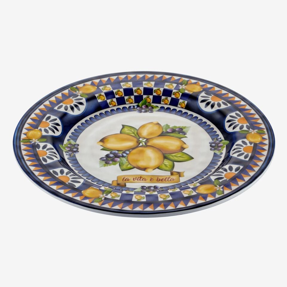 ÖN SİPARİŞ - Capri Limon Buketi Yemek Tabağı Mavi - 28cm