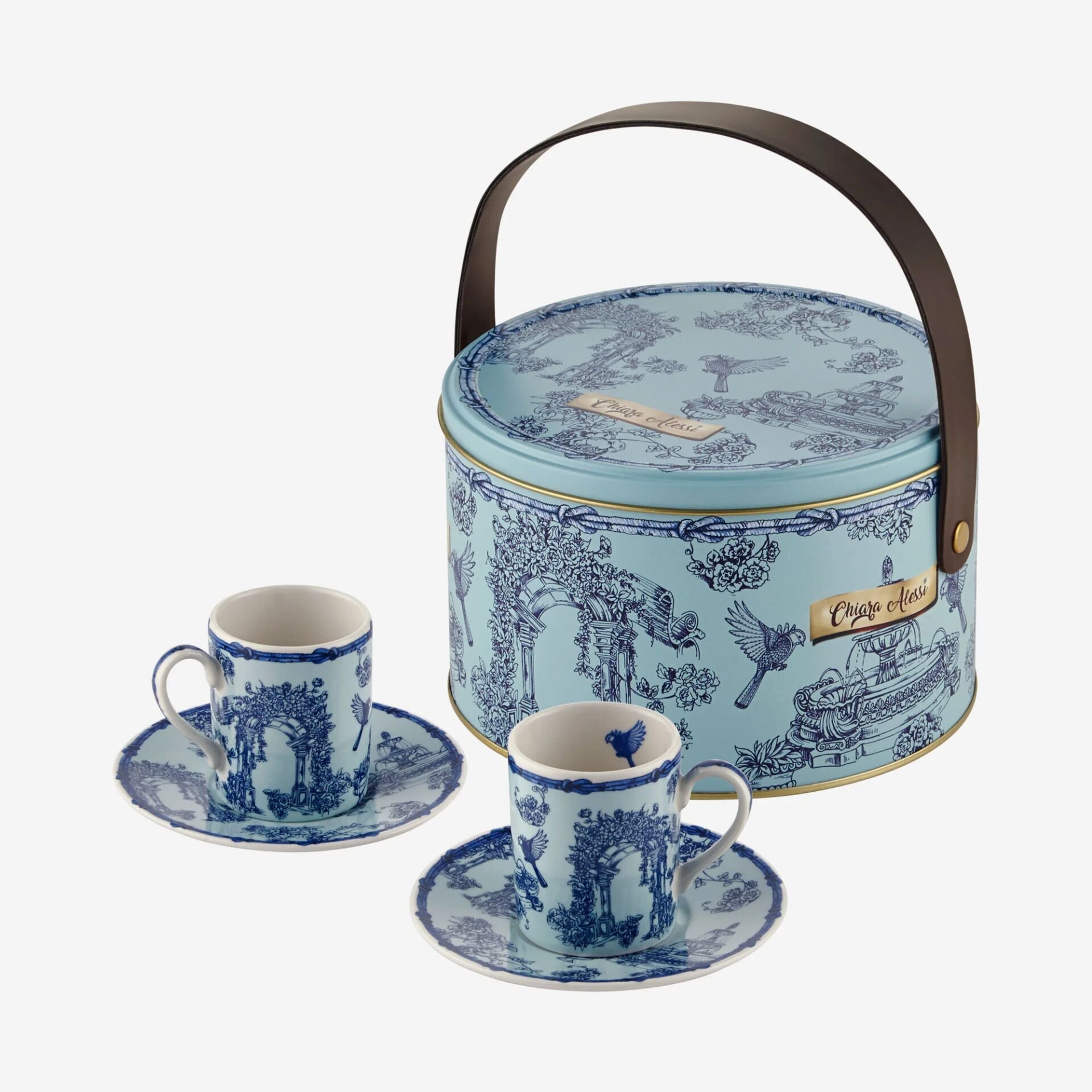 Fontana Yuvarlak Kutulu 2'li Türk Kahvesi Fincanı Seti Mavi