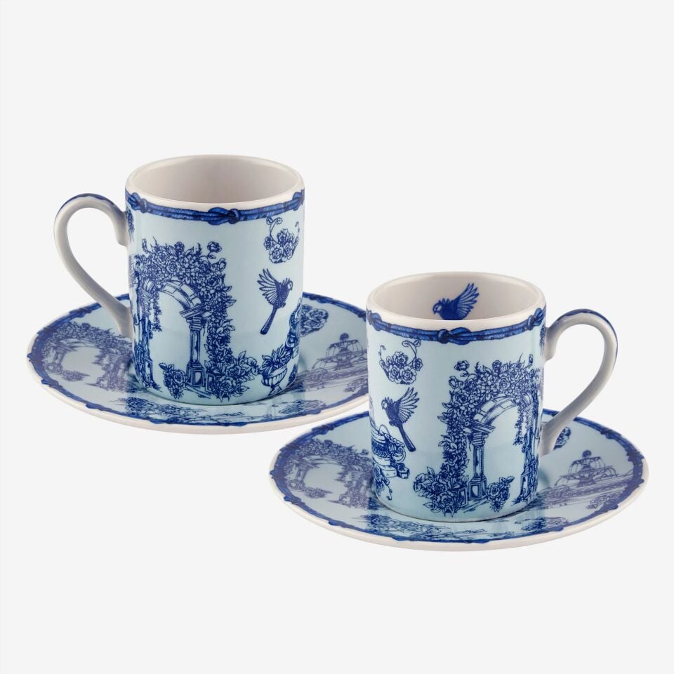 Fontana Yuvarlak Kutulu 2'li Türk Kahvesi Fincanı Seti Mavi